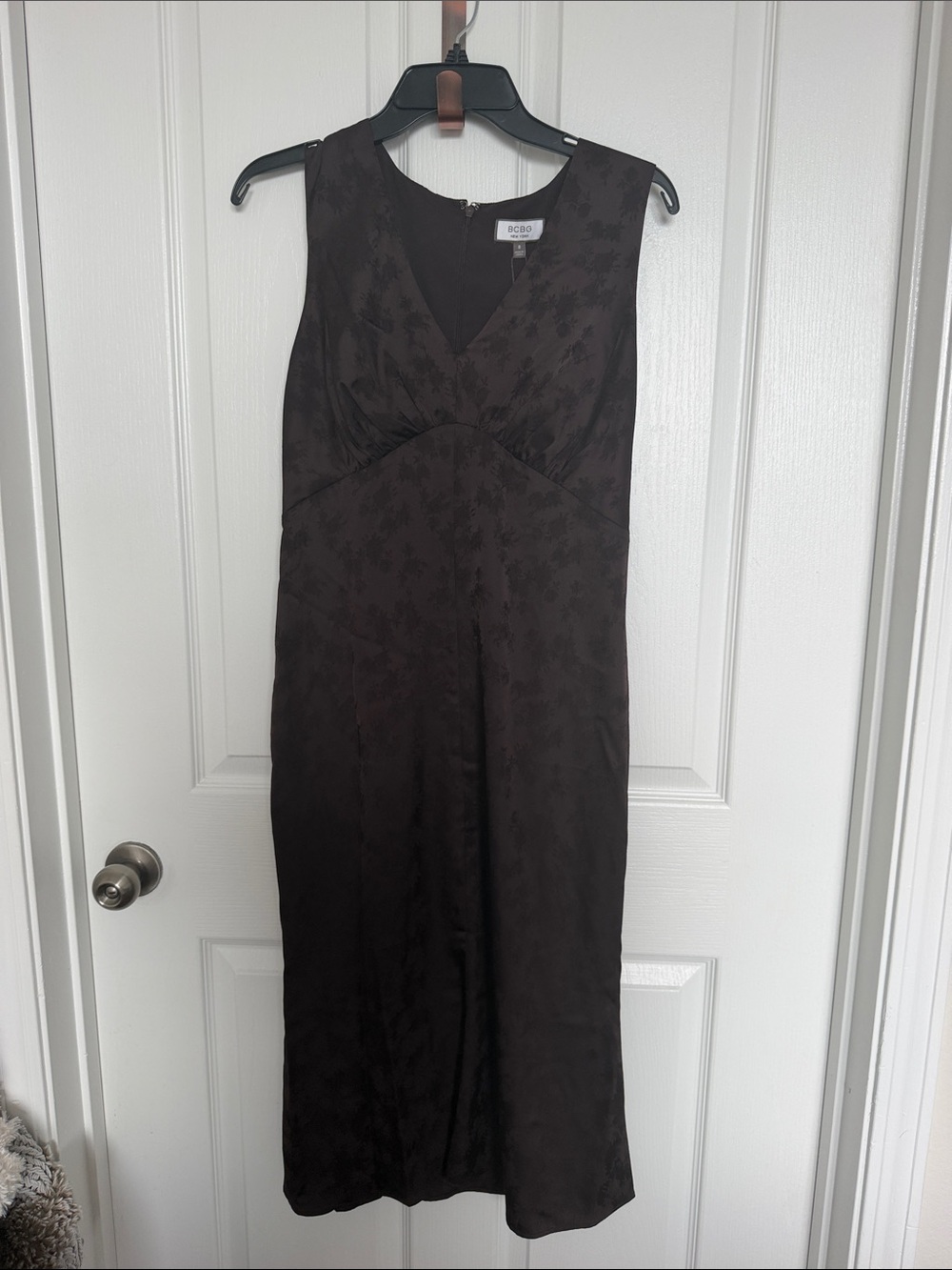 BCBG Dark Brown Sleeveless V-Neck Midi Dress